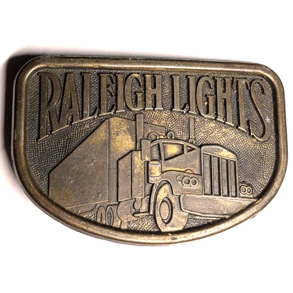 Raleigh Lights Brass Belt Buckle 18 Wheeler Cigarettes Brand Vintage Mens Buckle - Picture 1 of 4